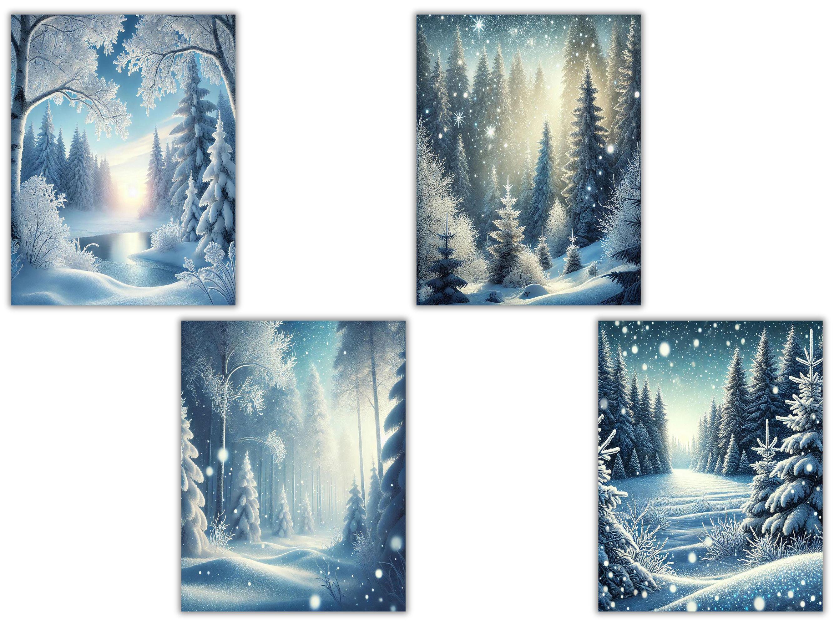 Magical Snowy Forest Backgrounds | Winter Woodland Digital Paper, Snow ...