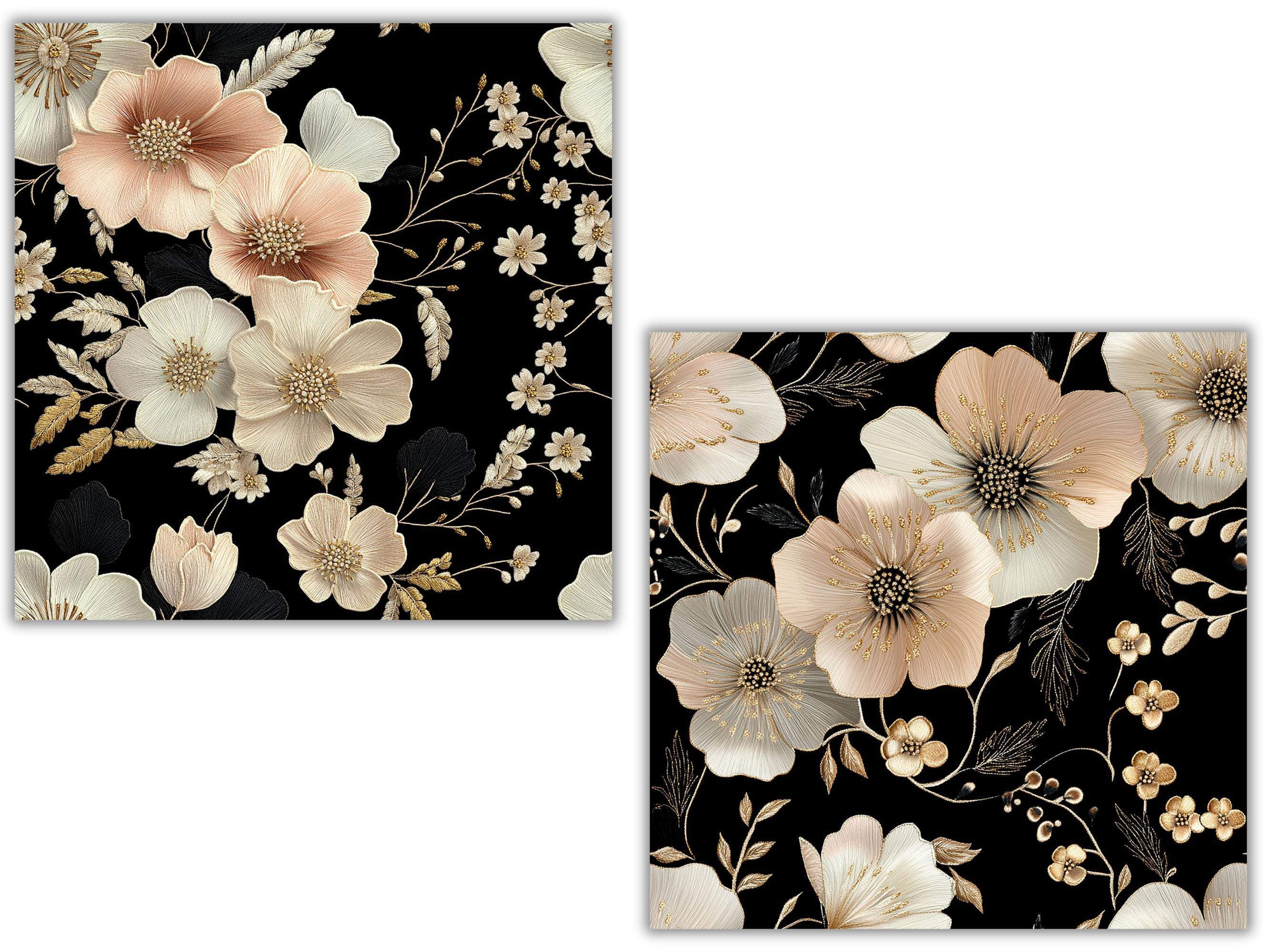 3D Embroidered Floral Seamless Digital Paper Pack, Boho Flower ...