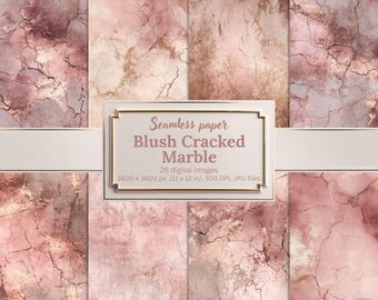 Blush Cracked Marble Digital Paper Bundle, Distressed Pink Textures, Seamless Rose Gold Backgrounds, Scrapbook Papers, Branding, Invitations
