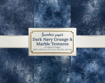 Dark Navy Grunge and Marble Textures, Seamless Distressed Digital Papers, Abstract Blue Silver Backgrounds, Cracked Surface, Scrapbooking
