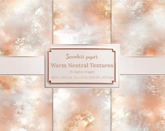 Warm Neutral Textures, Seamless Digital Paper Pack in Soft Beige & Peach, Abstract Backgrounds, Printable Scrapbook Papers, Invitations