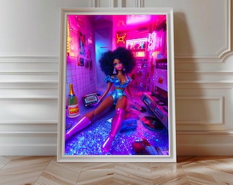 Neon Disco Barbie Art Print | Y2K Girly Poster (Digital Download)