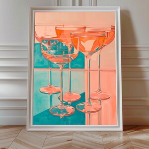 Póster de bebida artística de champán/póster de cóctel, arte de carrito de bar, obra de arte en vidrio/impresión de arte con alcohol, decoración del hogar