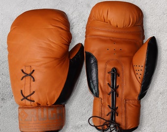 RUGA Legacy Leather Boxing Gloves in Desert Camel & Onyx | Vintage Lace