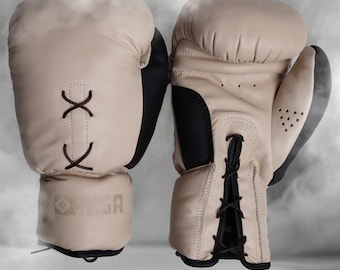 RUGA Legacy Leather Boxing Gloves in Ivory and Onyx | Vintage Lace