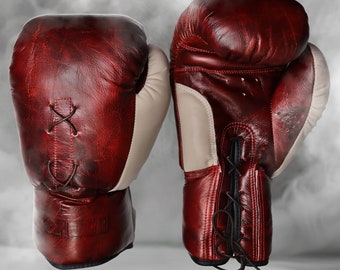 RUGA Legacy Leather Boxing Gloves in Crimson Dusk and Ivory | Vintage Lace