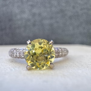 1ct round yellow sapphire vintage estate solid 14k white gold engagement ring with diamond band size 5.25