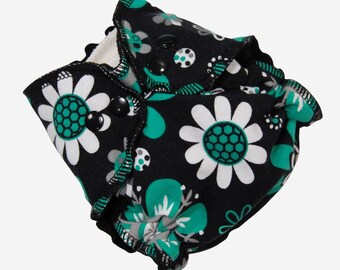 Ready to Ship Newborn Cloth Diaper - 6-15 lbs - Hidden-PUL AI2 - Emerald Mod Floral - NB AI2 - New Baby Gift - Green and Black