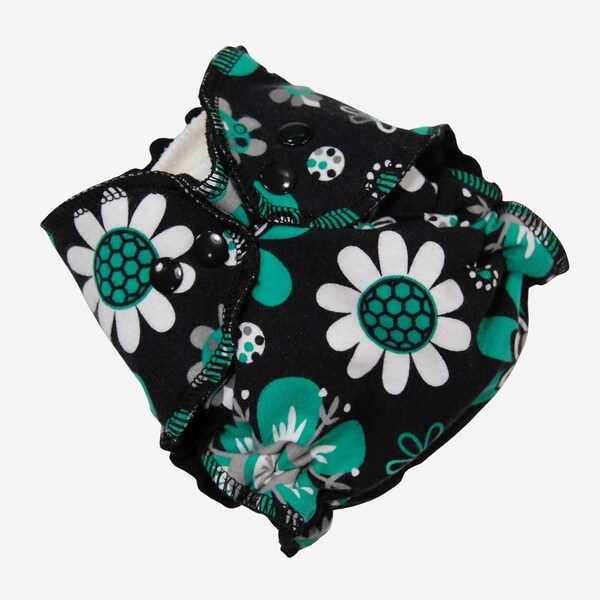 Ready to Ship Newborn Cloth Diaper - 6-15 lbs - Hidden-PUL AI2 - Emerald Mod Floral - NB AI2 - New Baby Gift - Green and Black