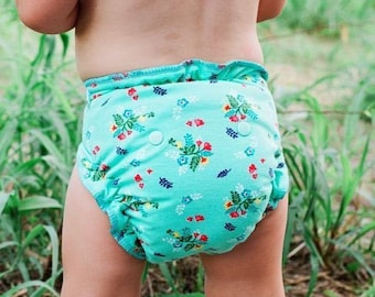 Custom Cloth Diaper or Cover - Made to Order - Vintage Market Floral - Free Shipping - You Pick Size and Style - Aqua Mint - Flowers