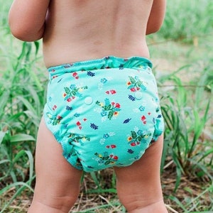 Custom Cloth Diaper or Cover Made to Order Vintage Market Floral Free Shipping You Pick Size and Style Aqua Mint Flowers image 1