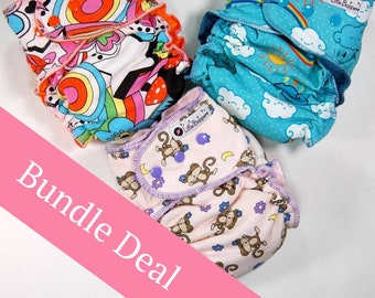Surprise-Me Bundle of 3 Hybrid Fitted Cloth Diapers - 3-Pack Made to Order Hybrid Fitted Nappies - Discounted Set - Free Shipping in US