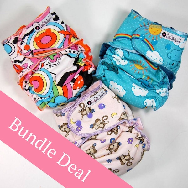 Surprise-Me Bundle of 3 Hybrid Fitted Cloth Diapers - 3-Pack Made to Order Hybrid Fitted Nappies - Discounted Set - Free Shipping in US