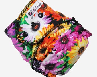 Size S/M Ready to Ship Diaper Cover (or AI2) - Electric Flowers - 10-25 lbs - Small Medium - Nappy Wrap - Choose Diaper or Cover