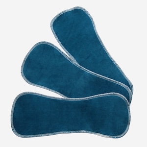 Set of 3 ZORB Teal Blue Boosters for Cloth Diapers -  Sage Organic Cotton Zorb 3D Topped with Teal Blue Cotton Velour - Inserts, Doublers