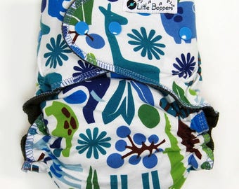 Cloth Diaper or Cover Made to Order - Blue Zoo - You Pick Size and Style - Custom Nappy or Wrap - Teal Blue Lime Aqua Animals