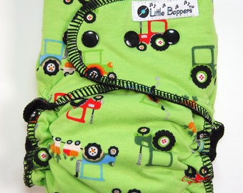 Custom Cloth Diaper or Cover - Tractors - You Pick Size and Style - Green Farm Farmer - Made to Order Nappy or Wrap