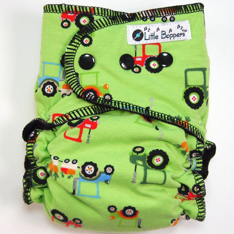 Custom Cloth Diaper or Cover Tractors You Pick Size and Style Green Farm Farmer Made to Order Nappy or Wrap image 1