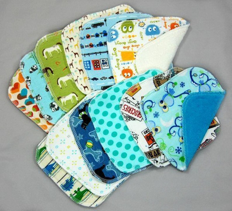 Cloth Diaper Wipes Cloth Baby Washcloths Wipes Family Cloth One Dozen, Assorted Variety Set of 12 Wash Cloths Baby Wipes image 1