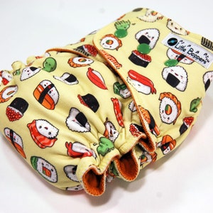 Made to Order Coth Diaper or Cover Smiling Sushi You Pick Size and Style Double Brushed Poly Lycra image 2