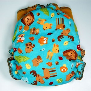 Custom Cloth Diaper or Cover Made to Order Forest Friends Woven with Goldenrod Cotton/Lycra Jersey Wings Nappy or Wrap image 8