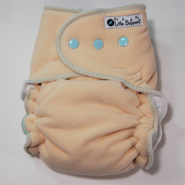 Overnight Cloth Diaper Made to Order Extended-Use Wind Pro AI2 - Cream WindPro with Mint Blue Trim- You Pick Size- WindPro Nighttime Sleep