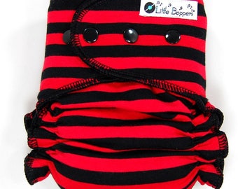 Cloth Diaper or Cover Made to Order - Red and Black Stripes - You Pick Size Style - Striped Nappy or Wrap