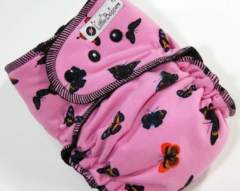 Ready to Ship Large Cloth Diaper - 20-40 lbs - Wind Pro AI2 - Butterflies on Pink - Instock L All in Two Nappy- Free US Shipping