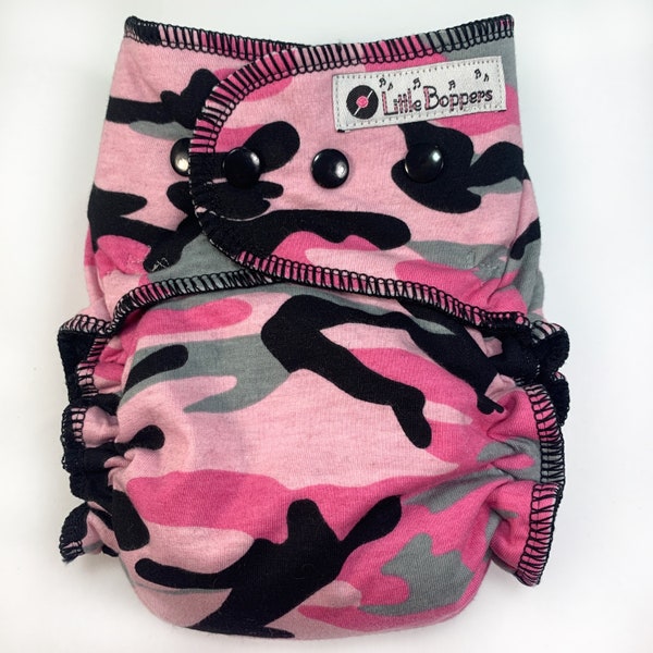 Custom Cloth Diaper or Cover - Pink and Black Camo - You Pick Size and Style -  Shades of Pink and Black Camouflage - Cammo Nappy or Wrap
