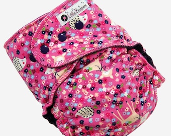 Ready to Ship Large Cloth Diaper - 20-40 lbs - Wind Pro AI2 - Hedgies and Fawns - Instock L All in Two Nappy Hedgehogs & Deer on Pink Floral