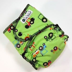 Custom Cloth Diaper or Cover Tractors You Pick Size and Style Green Farm Farmer Made to Order Nappy or Wrap image 9