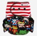 Custom Cloth Diaper or Cover -  Combo Print Superheroes Woven Cotton with Red and White Knit Stripes - Kawaii Diaper Nappy or Wrap - Heroes 