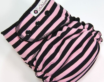 Ready to Ship Large Cloth Diaper - 20-40 lbs - Wind Pro AI2 - Pink and Black Stripes - Instock L All in Two Nappy- Free US Shipping- Striped