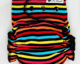 Cloth Diaper or Cover Made to Order - High Voltage Stripes - You Pick Size and Style - Custom Nappy or Wrap - Black Red Yellow Striped