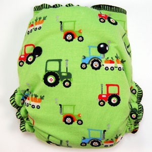 Custom Cloth Diaper or Cover Tractors You Pick Size and Style Green Farm Farmer Made to Order Nappy or Wrap image 3