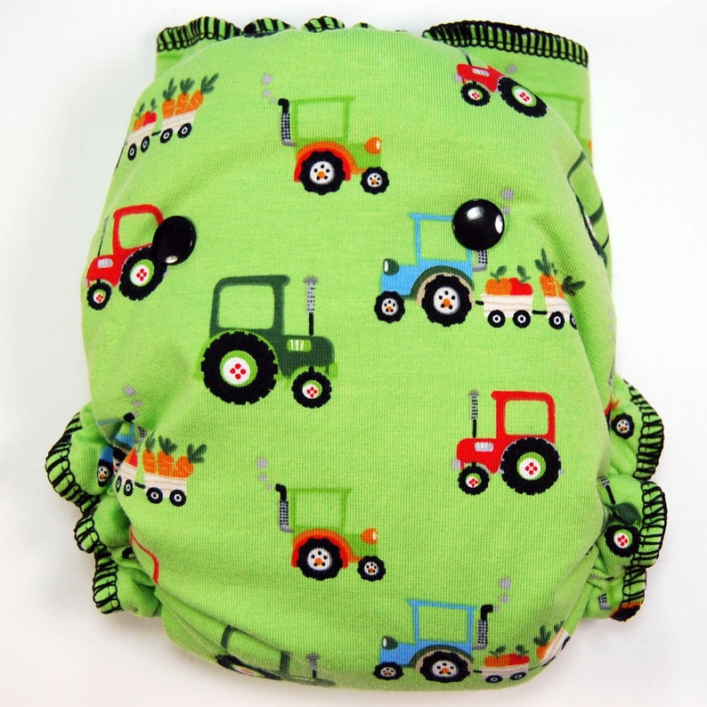 Custom Cloth Diaper or Cover Tractors You Pick Size and Style Green Farm Farmer Made to Order Nappy or Wrap image 3