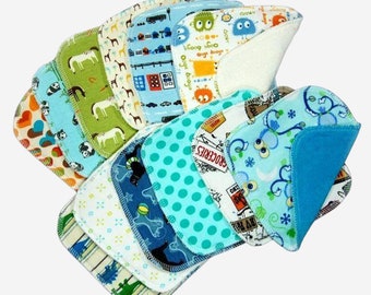 Cloth Diaper Wipes - Cloth Baby Washcloths Wipes - Family Cloth - One Dozen, Assorted - Variety - Set of 12 Wash Cloths Wipes Handkerchiefs