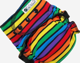 Small / Medium Cloth Diaper - Ready to Ship - 10-25 lbs - Black Banded Rainbow Stripes - S/M Wind Pro AI2 - Nappy - SIO - Colorful Stripes