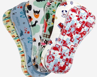 6-pack Newborn Boyish Zorb 3D Boosters for Cloth Diapers - Zorb 3D Bamboo Dimples Paired with Cute "Boy" Cotton Prints  - Inserts, Liners