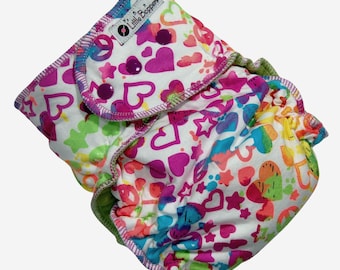 Ready to Ship XL Cloth Diaper Cover (or AI2) - Rainbow Hearts and Stars - Wind Pro - Extra Large - Your Choice: Cover or AI2 Diaper