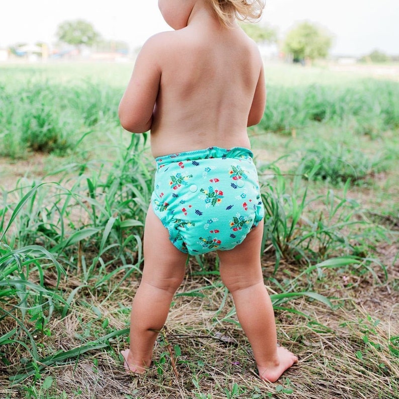 Custom Cloth Diaper or Cover Made to Order Vintage Market Floral Free Shipping You Pick Size and Style Aqua Mint Flowers image 1