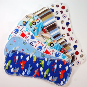 6-pack Print/Bamboo Boosters for Cloth Diapers - Heavy Bamboo Fleece - Nappy Doublers - Liners - Inserts - Pocket Stuffers - Cute Boy Prints
