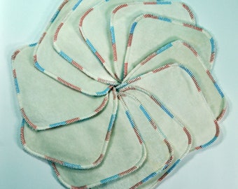 Thick Baby Washcloths - Set of 12 Bamboo Velour / Cotton Sherpa / Red, White, Blue Trim - Best Cloth Diaper Wipes - Best Baby Wipes