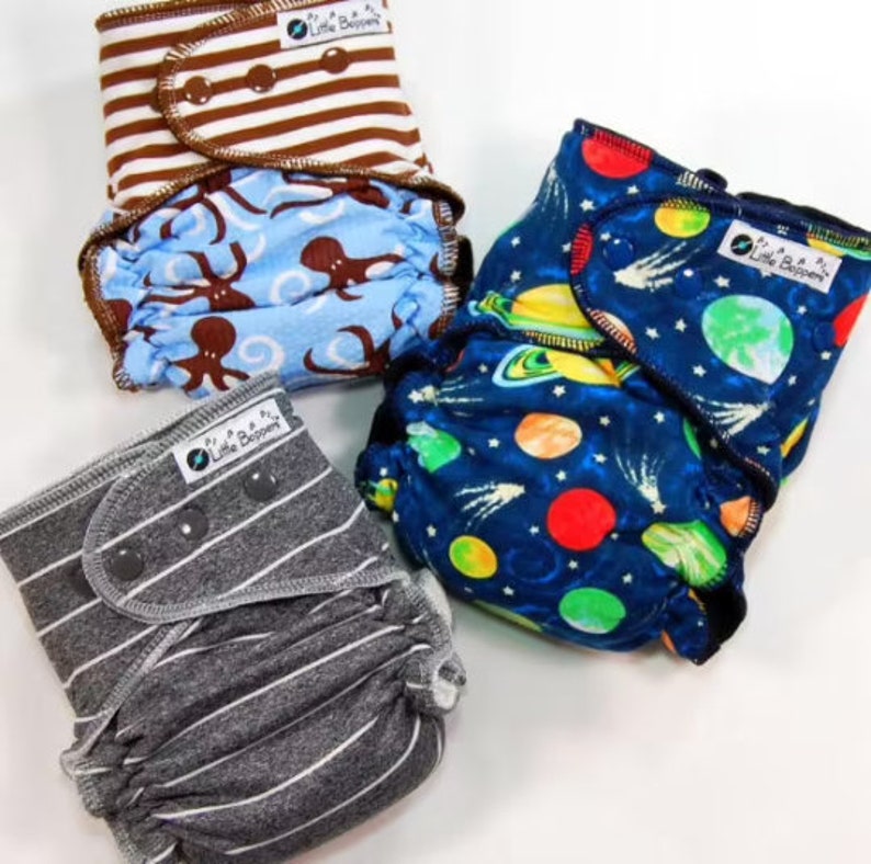 Surprise-Me Bundle COVERS: 3 Hidden-PUL COVERS for Cloth Diapers Pack of Three Made to Order Nappy Wraps Save Money Mystery Bundle image 9