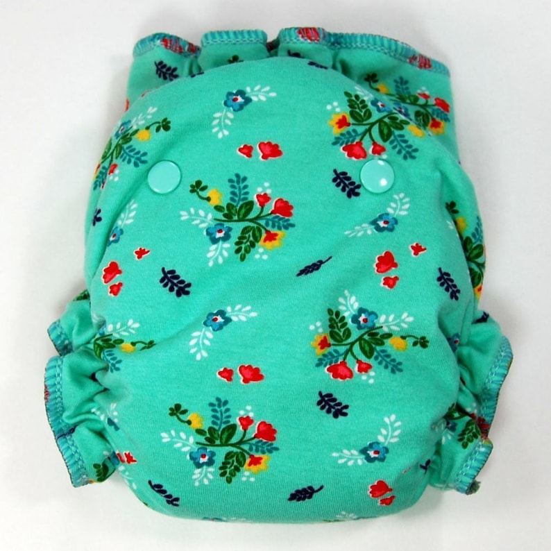 Custom Cloth Diaper or Cover Made to Order Vintage Market Floral Free Shipping You Pick Size and Style Aqua Mint Flowers image 3