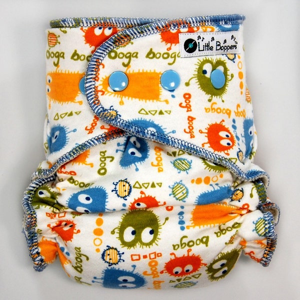 Cloth Diaper or Cover Made to Order - Blue Orange Ooga Booga on Cream - You Pick Size and Style - Custom Nappy- Monsters Boy