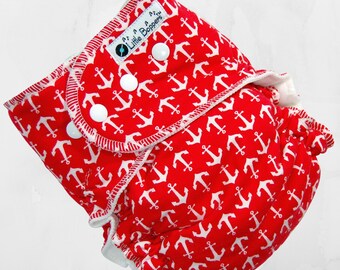 Ready to Ship Large Cloth Diaper - 20-40 lbs - WindPro AI2 - Anchors on Red - Instock L All in Two Nappy- Free US Shipping