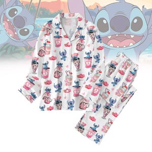 Stitch Pajamas Set, Disneyworld Holiday Pajamas, Stitch And Angel Pajamas For Her, Magic Kingdom Outfit, Disney Pajamas