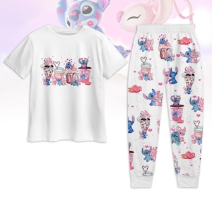 Disney Stitch Pajamas Set, Disneyland Trip Tshirt And Pants, Magic Kingdom Pajamas Women, Sitch And Angel Pajamas For Her
