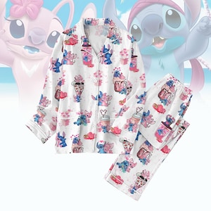 Disney Stitch Pajamas Set, Disneyland Trip Holiday Pajamas, Magic Kingdom Pajamas Women, Stitch And Angel Pajamas For Her